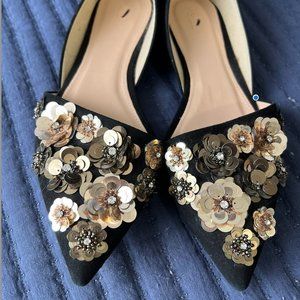 J.Crew Collection Leather Ballet Flats with Floral Embellishment